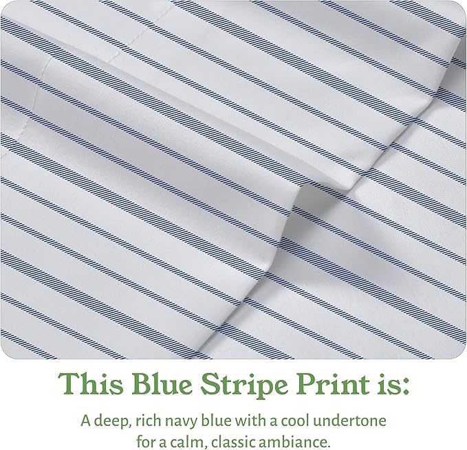 California Design Den Blue Stripe Sheets, 100% Organic Cotton Percale Sheets - Image 4