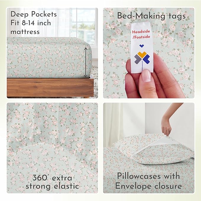 California Design Den Sheet Set Rose King Size Bed Sheets, Deep Pocket King - Image 7