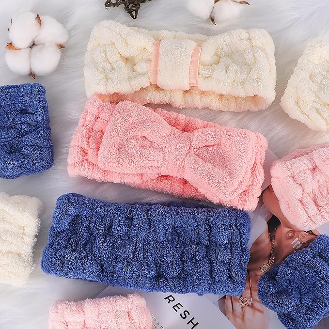 DiyJibb 9 Pcs Spa Headband for Washing Face, Skincare Headband and Wristband Set - Image 2