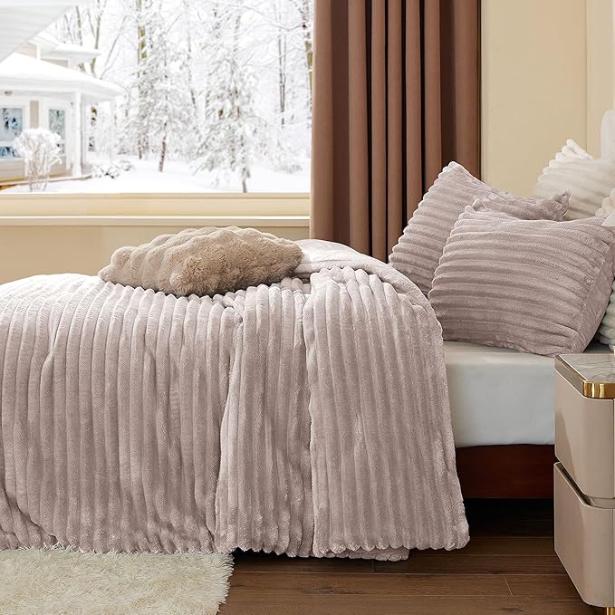 BEDELITE Fleece Twin Comforter Set -Super Soft & Warm Fluffy Lotus Pink Bedding - Image 4