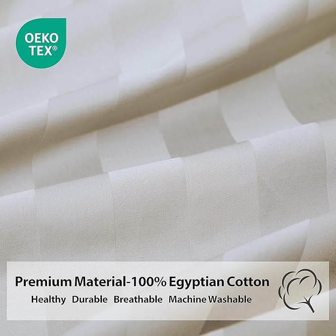 Queen Size Striped Fitted Sheet Only Light Beige Color, 100% Egyptian Cotton - Image 4