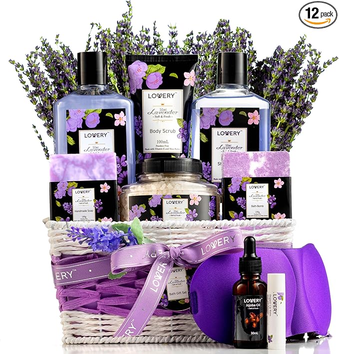 Mothers Day Gifts for Mom, Lavender & Lilac Spa Gift Basket For Women & Men by LOVERY