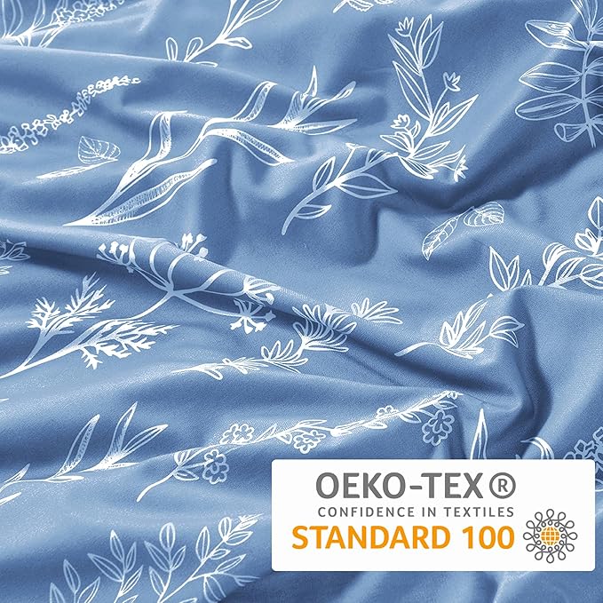 MUXHOMO Duvet Cover King Size, Reversible Floral Ice Blue Duvet Cover Set - Image 5