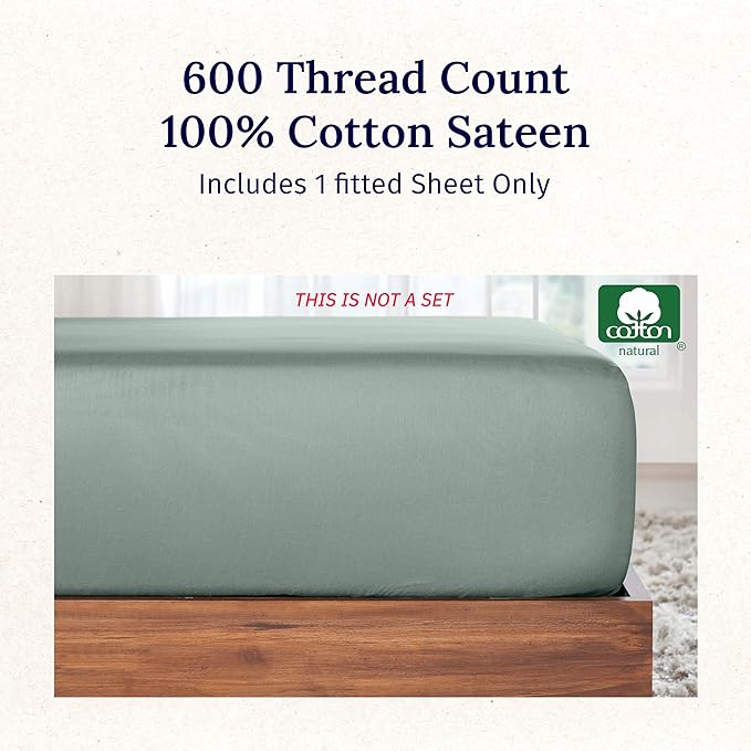 Luxuriously Soft Twin Fitted Sheet, 600 Thread Count, Sateen Sheets, 100% - Image 4