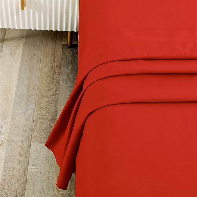 Sfoothome California King Flat Sheet Red Top Sheet, Premium Hotel 1-Piece - Image 2