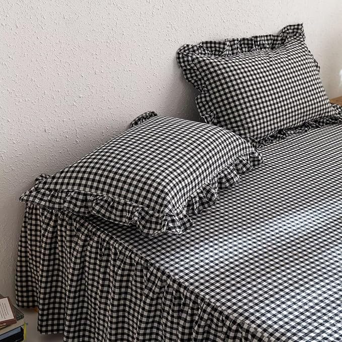 mixinni Black White Gingham Ruffle Duvet Cover Queen Size 3 Pieces – 100% - Image 8