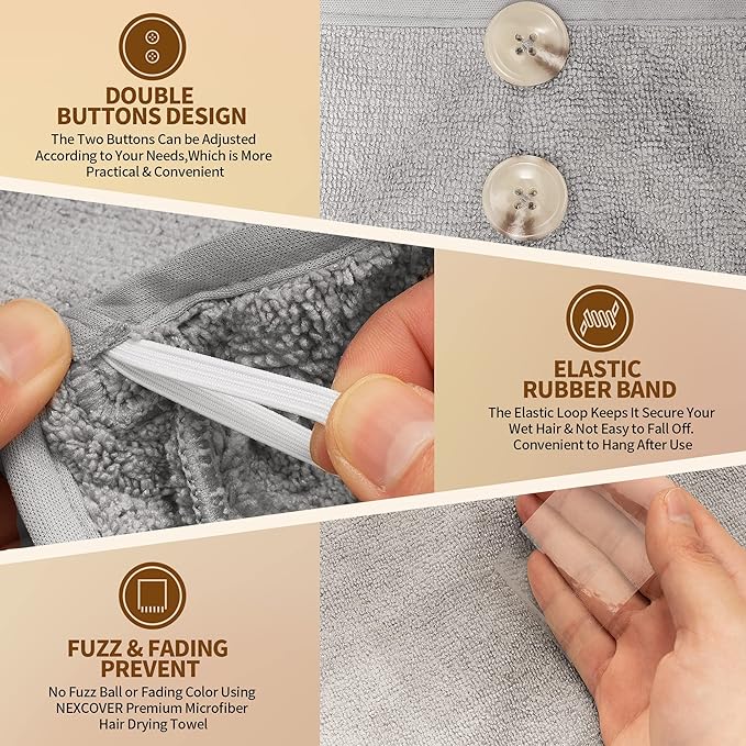 NEXCOVER Microfiber Hair Wrap, 2 Pack Grey 9.8 inch x 25.5 inch, Turbans Ultra - Image 3
