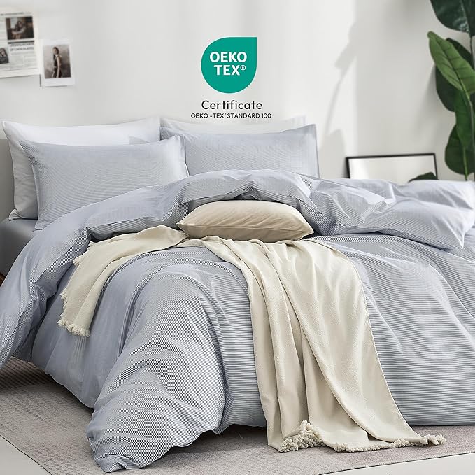 JELLYMONI 100% Natural Cotton 3pcs Striped Duvet Cover Sets, - Image 2