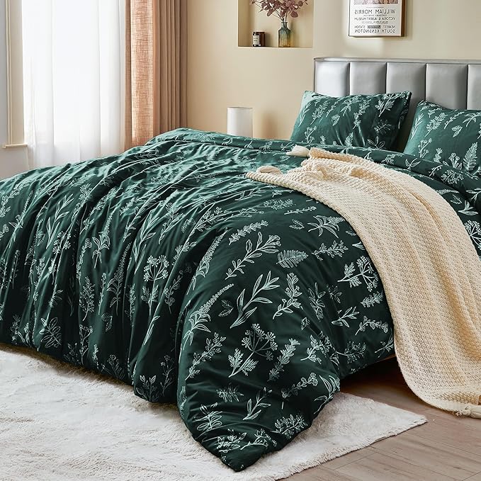 MUXHOMO Duvet Cover Full Size, Reversible Floral Forest Green Duvet Cover Set - Image 3