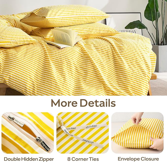 JELLYMONI 100% Natural Cotton 2pcs Striped Duvet Cover Sets, - Image 5