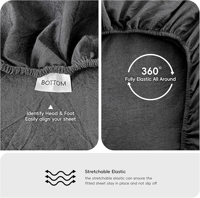 MooMee Fitted Bottom Sheet Only 100% Washed Cotton Linen Like Textured - Image 4