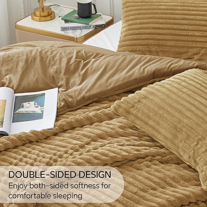 BEDELITE Fleece Twin Comforter Set -Super Soft & Warm Fluffy Brown Bedding - Image 4