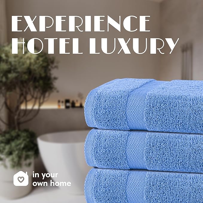 White Classic Light Blue Bath Towels 27x54 Inch, Cotton Towel Set - Image 7
