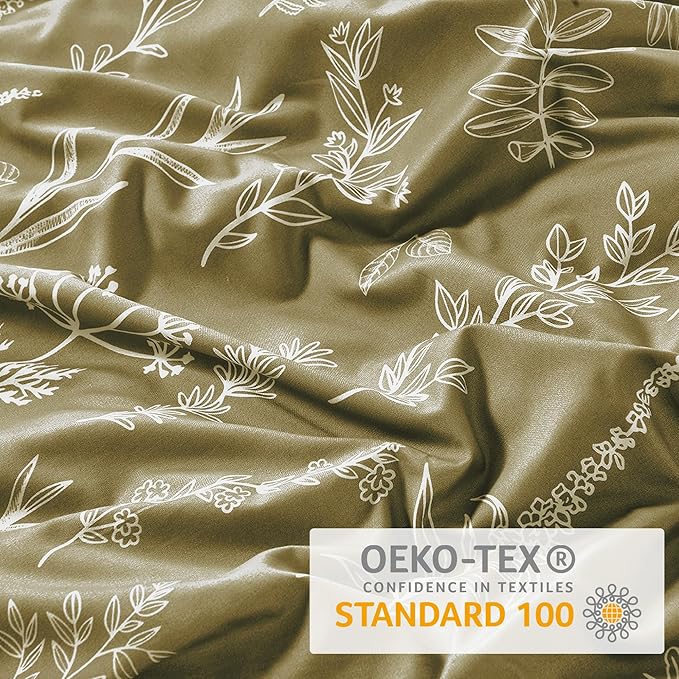 MUXHOMO Duvet Cover Queen Size, Reversible Floral Olive Green Duvet Cover Set - Image 7