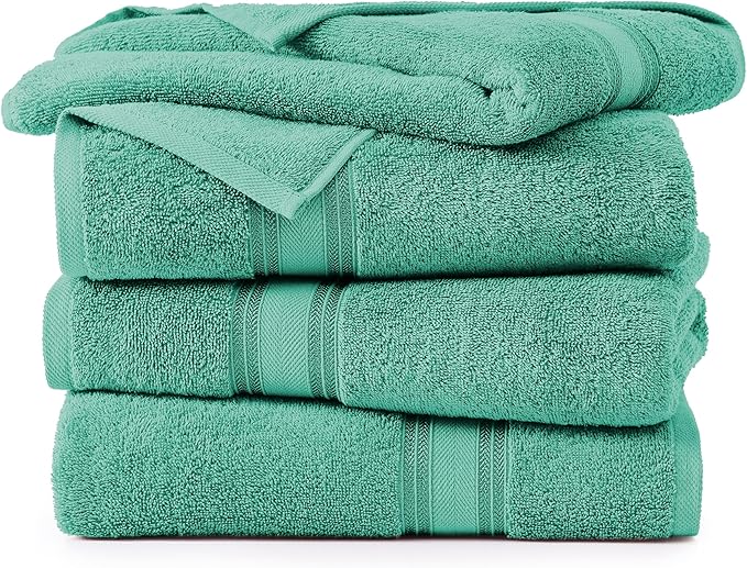 LANE LINEN Large Teal Cotton Bath Sheets, 4 Piece Set, Quick Dry, Super Soft - Image 2