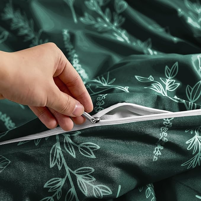 MUXHOMO Duvet Cover Full Size, Reversible Floral Forest Green Duvet Cover Set - Image 6