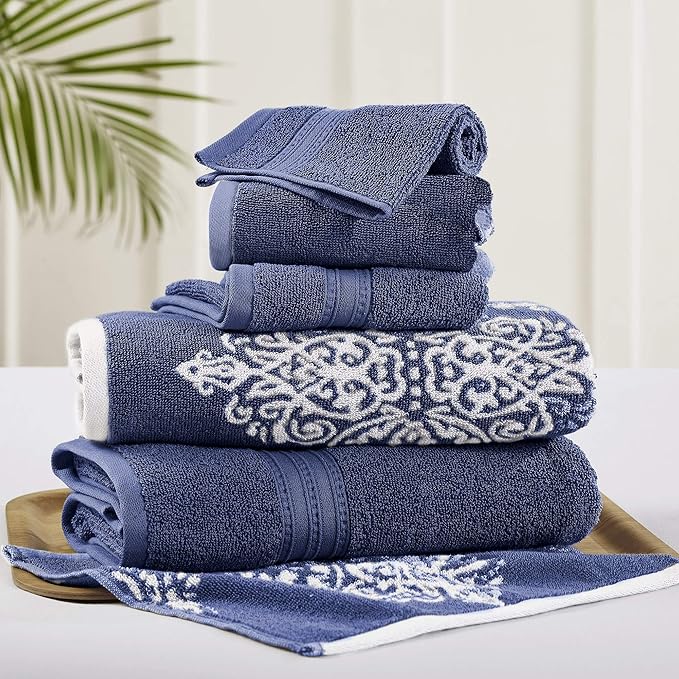 Modern Threads 6 Piece Reversible Yarn Dyed Jacquard Towel Set Artesia Damask by ModernThreads