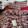 mixinni Vintage Red & Brown Buffalo Plaid Duvet Cover Set King Size by mixinni