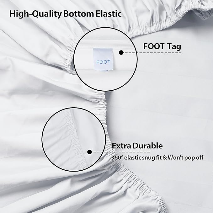 Queen Size Striped Fitted Sheet Only White Color, 100% Egyptian Cotton 600 - Image 5