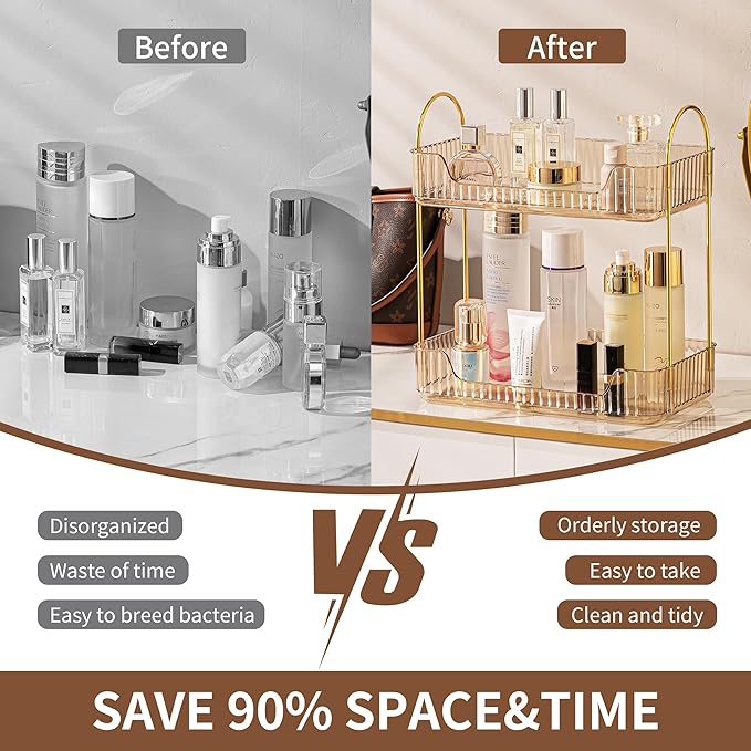 Akinbas 2 Tier Bathroom Organizer Countertop Makeup Perfume Tray Skincare - Image 5