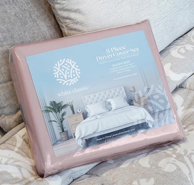 White Classic Pink Duvet Cover King Size, Microfiber Duvet Cover - Image 9