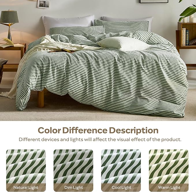 JELLYMONI 100% Natural Cotton 3pcs Striped Duvet Cover Sets, - Image 9