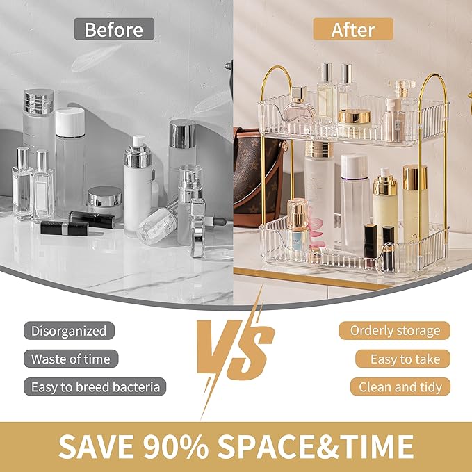 Akinbas 2 Tier Bathroom Organizer Countertop Makeup Perfume Tray Skincare - Image 4
