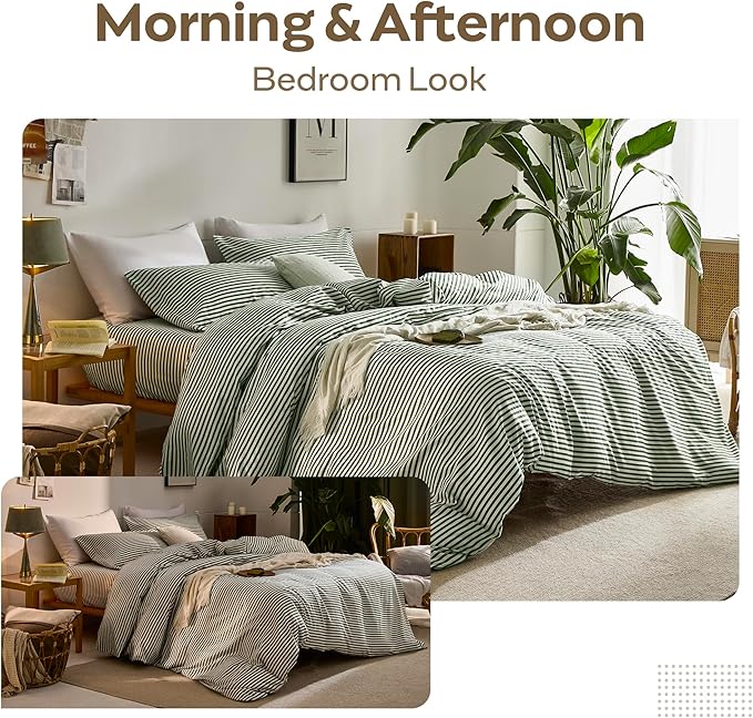JELLYMONI 100% Natural Cotton Striped Duvet Cover Sets, - Image 6