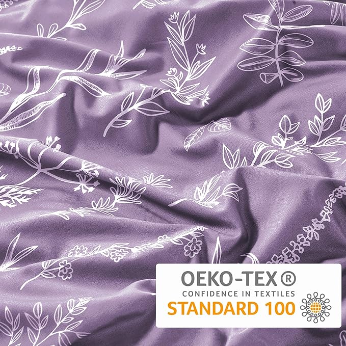 MUXHOMO Duvet Cover King Size, Reversible Floral Grayish Purple Duvet Cover Set - Image 5