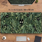 Cute Anime Cats Desk Mat Green Leaves Kawaii Mousepad XXL Extended Large Gaming Mouse Pad Cat, Aesthetic Extended Laptop Keyboard Mat Desk Pad for Women Office Gamer Girl Decor 31.5x15.75 in