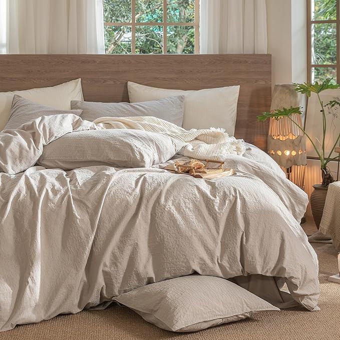MooMee Wavy Striped Duvet Cover Set 100% Washed Cotton Linen Like Textured - Image 7