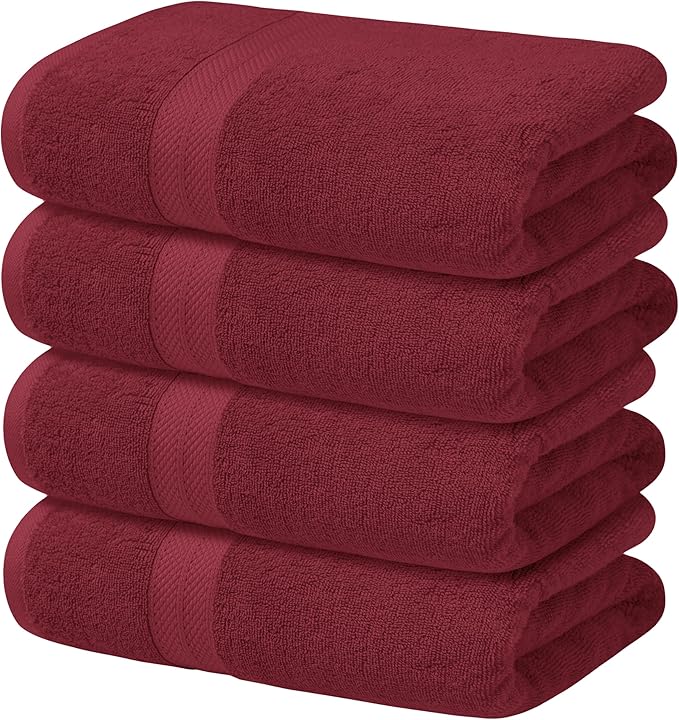 Avalon Towels Red Bath Towels Set of 4 pcs, 100% Cotton Towel Absorbent and by AvalonTowels