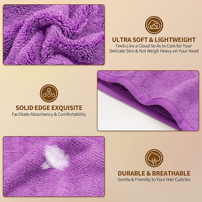 NEXCOVER Hair Towel Microfiber, 2 Pack Grey Purple 9.8 inch X 25.5 inch Hair - Image 2