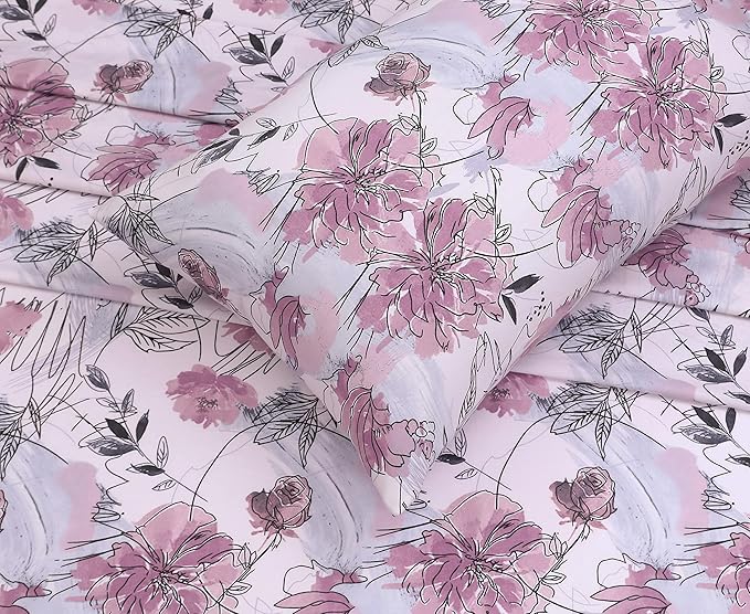 Ruvanti 100% Cotton Bed Sheets, Lilac Floral Print Full Size Sheets Set - Image 8