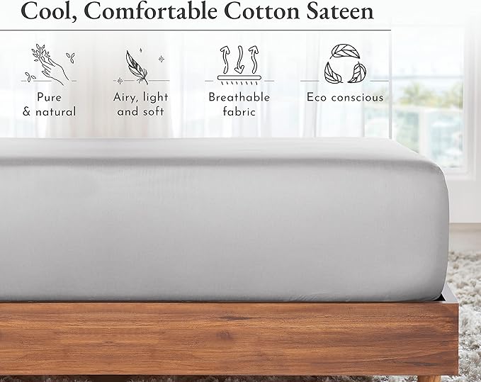 California Design Den Queen Fitted Sheet Deep Pocket, Soft 100% Cotton Sateen - Image 6