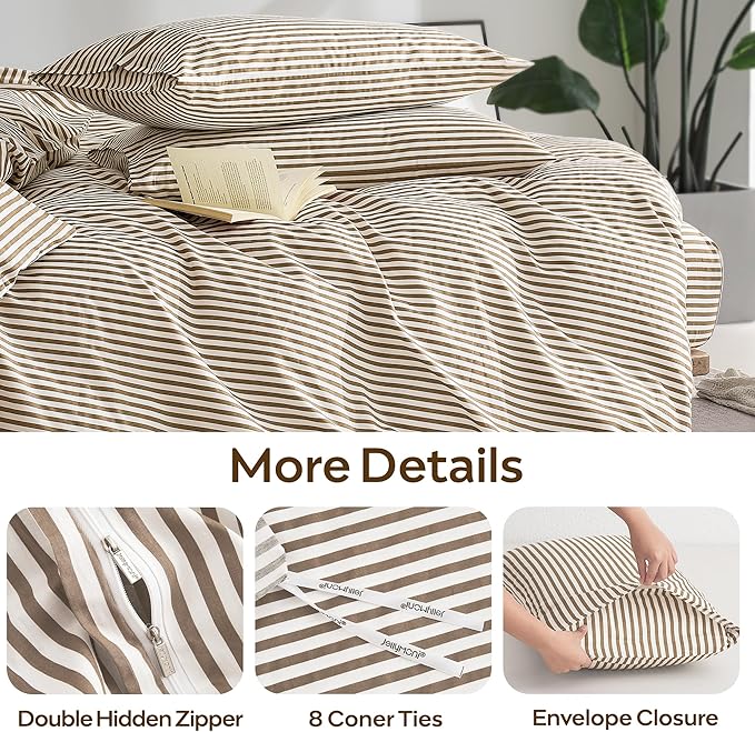 JELLYMONI 100% Natural Cotton 3pcs Striped Duvet Cover Sets, - Image 5