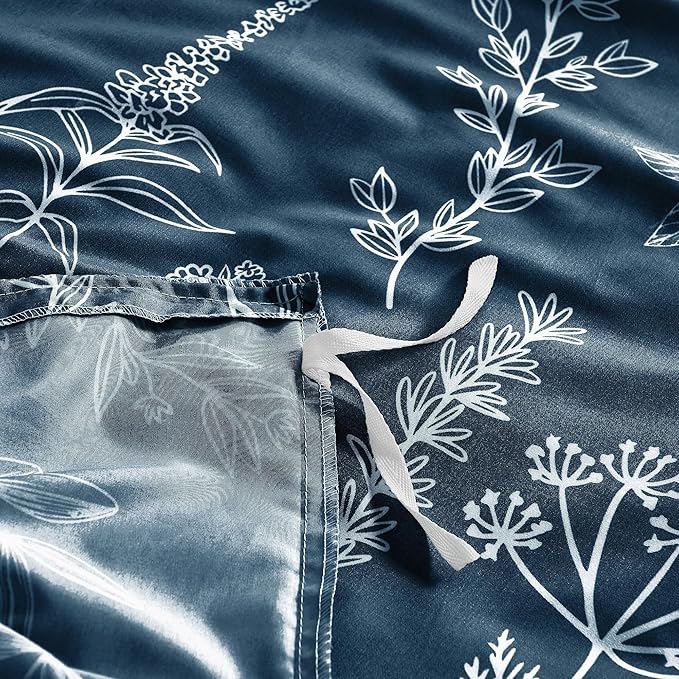 MUXHOMO Duvet Cover King Size, Reversible Floral Navy Duvet Cover Set - Image 5
