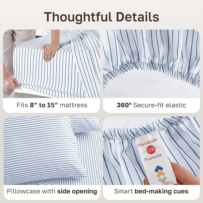 California Design Den Printed Striped Sheets Twin Size Bed Set - Image 5