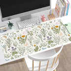 Cute Flowers Desk Mat Pressed Dried Floral Mouse Pad Neutral Beige Sage Green XXL Large Extended Gaming Mousepad Deskmat 31.5x15.75 in, Laptop Keyboard and Mouse Mat for Women Office Gamer Girl