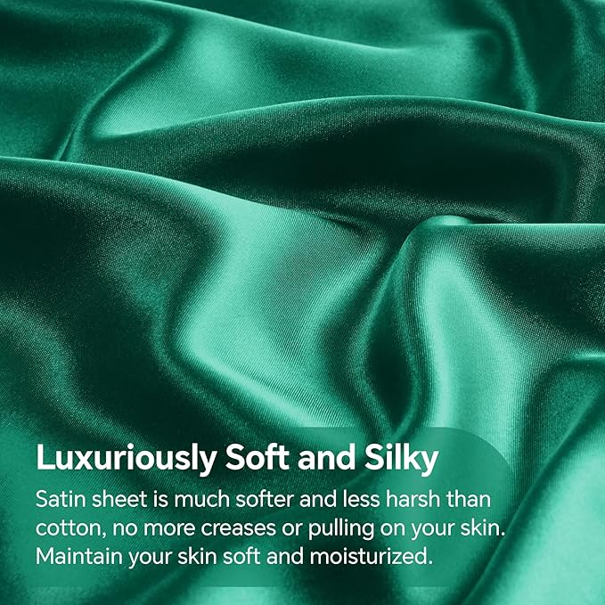 BEDELITE Satin Sheets Full Size Bed Set, Luxury Soft Dark Green Silky Sheets - Image 4
