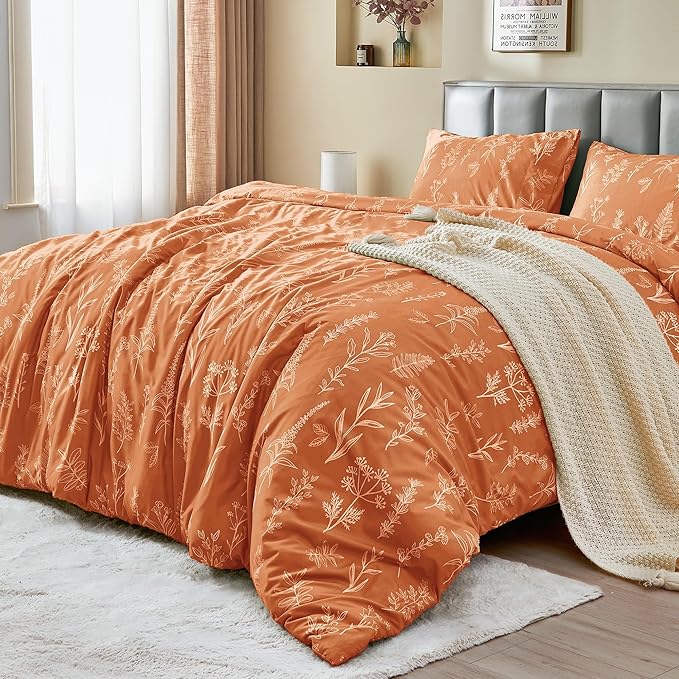 MUXHOMO Duvet Cover King Size, Reversible Floral Caramel Duvet Cover Set by MUXHOMO