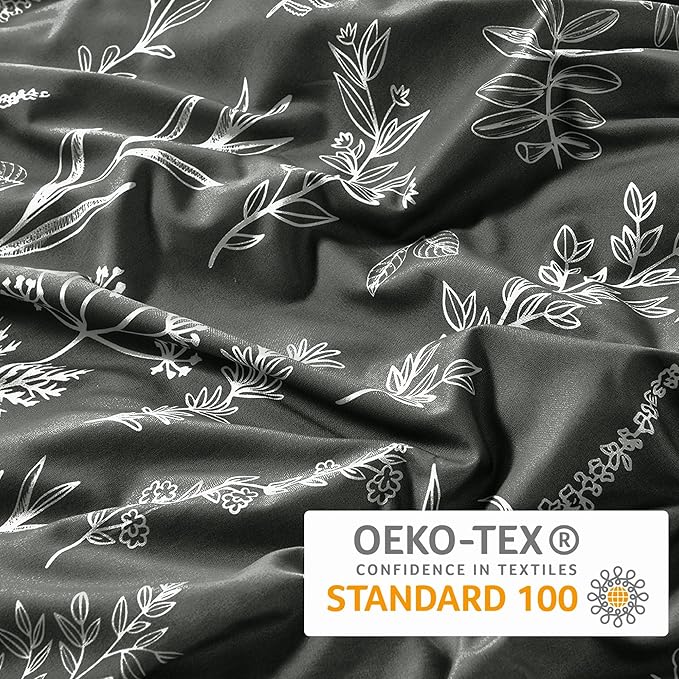 MUXHOMO Duvet Cover Full Size, Reversible Floral Dark Grey Duvet Cover Set - Image 4