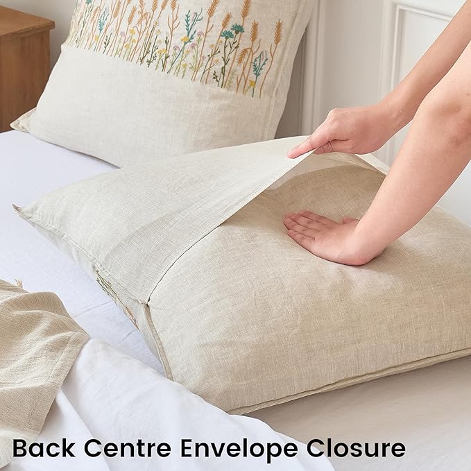 Simple&Opulence 100% Linen Euro Shams 26'' x 26'' Pack of 2, Embroidery Wheat - Image 4