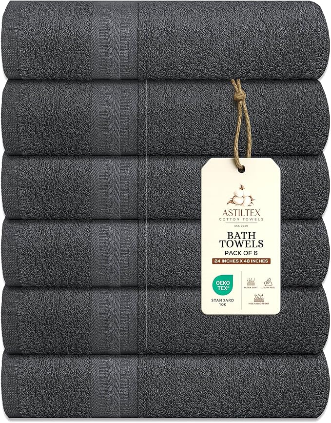Medium Bath Towels Pack of 6 – 24x48 Inches – Soft, Quick Dry & Highly by ASTILTEXCottonTowels