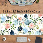 Pink Blue Floral Desk Mat Mousepad Cute Flowers Mouse Pad Gaming XL Large Extended Desk Pad Desk Matt for Desktop, Computer Laptop Keyboard Mouse Mat for Women Office Decor Accessories 31.5x15.7 in
