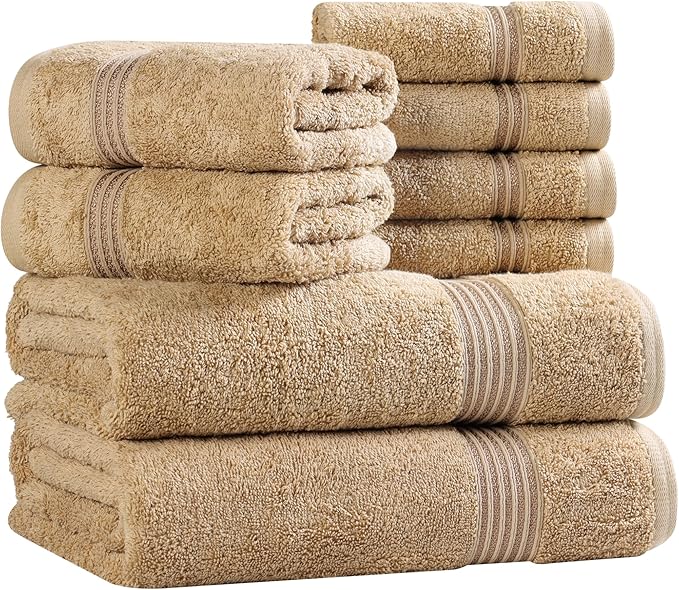 Superior Egyptian Cotton 8-Piece Towel Set, Guest Bath Decor Essentials - Image 2