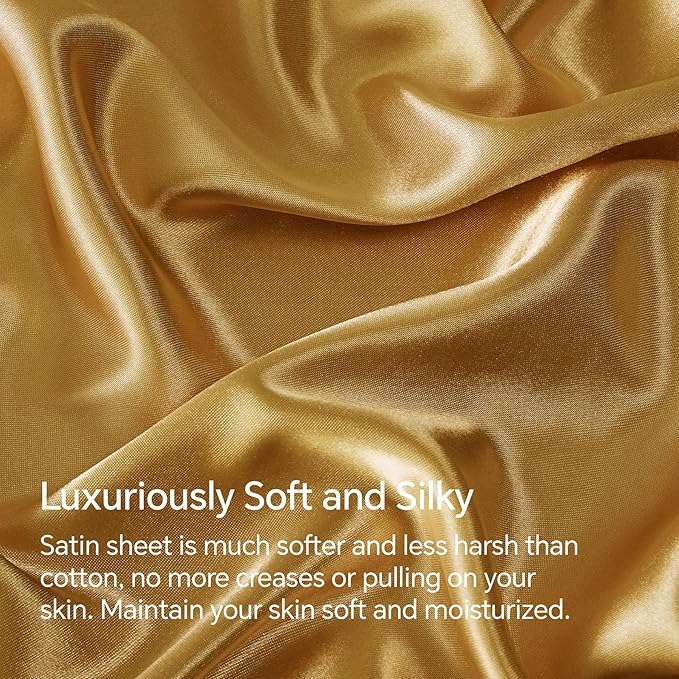 BEDELITE Satin Sheets Twin Size Bed Set, Luxury Soft Gold Silky Sheets - Image 3