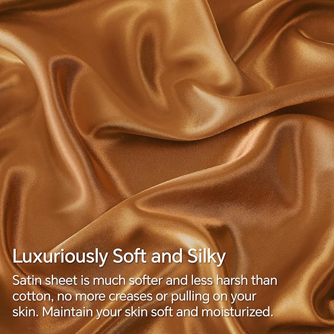 BEDELITE King Size Sheets Set, Luxury Soft Burnt Orange Satin Sheets - Image 3