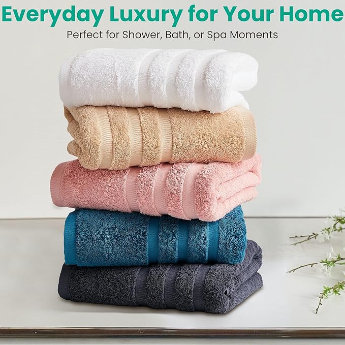 Bath Towels 2 Pack, 30 x 60 Inches, Large 100% Cotton Towels, Comfortable - Image 7