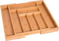 BIRDROCK HOME Bamboo Expandable Utility Drawer Organizer – Utensil Silverware – Spoon Knife Fork – 17.5 Inch – Large – Natural Wood – Tray – Adjustable Kitchen Organization